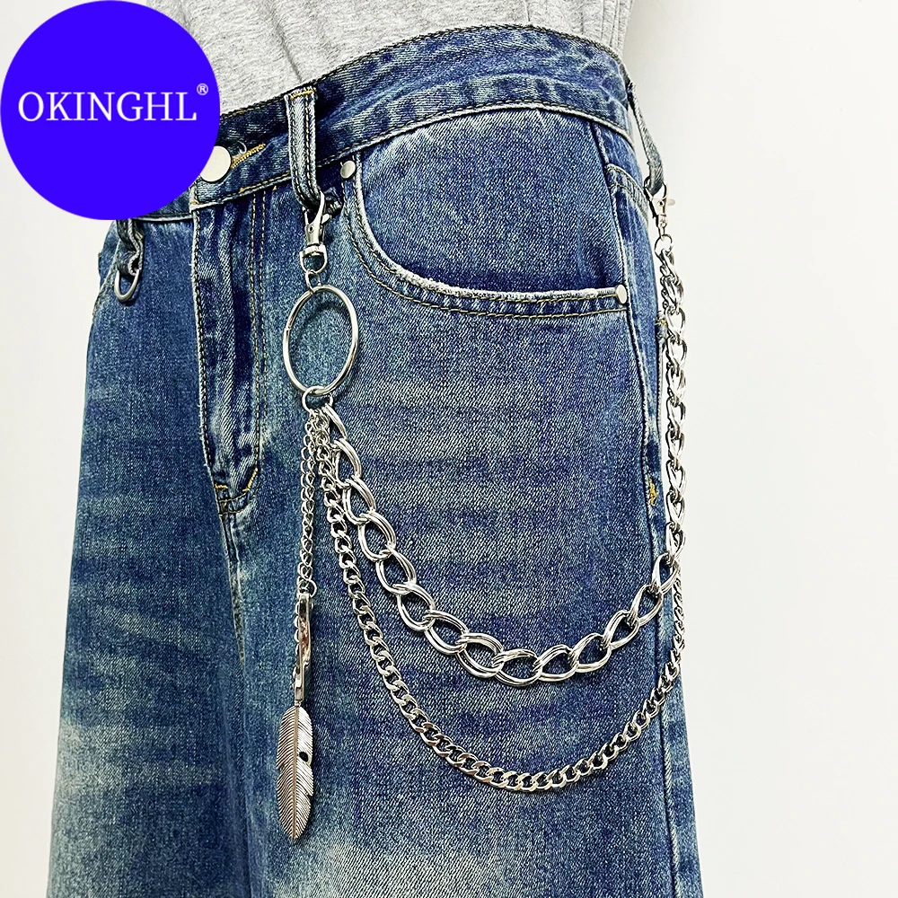 Unisex Punk Hip-Hop Feather Element Pants Chain Fashionable Jeans Multi-Functional Clothing Waist Decoration Belt