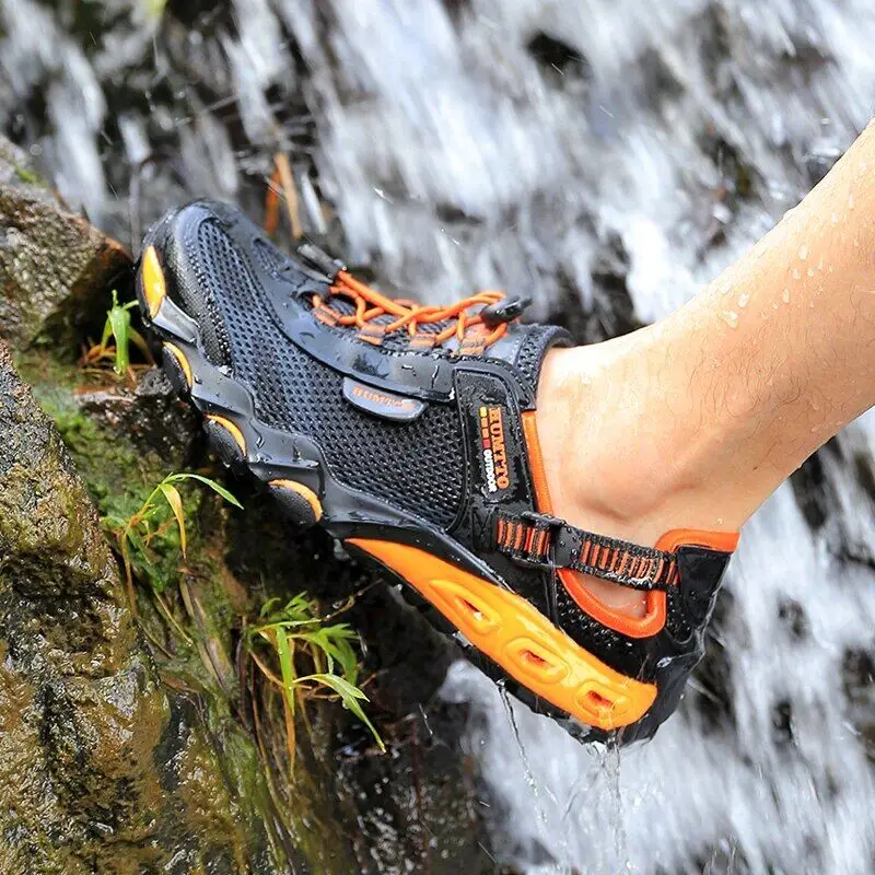 HUMTTO Hiking Shoes for Men Outdoor Sports Sneakers Camping Trekking Shoes Mens Breathable Quick Drying Black Beach Sandals Man