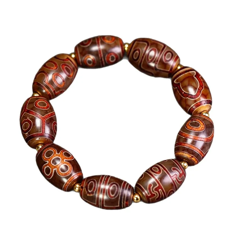 5A Grade Natural Tibetan Genuine Old Agate Beads Featuring A Complete Totem Design Representing Great Perfection In A 5
