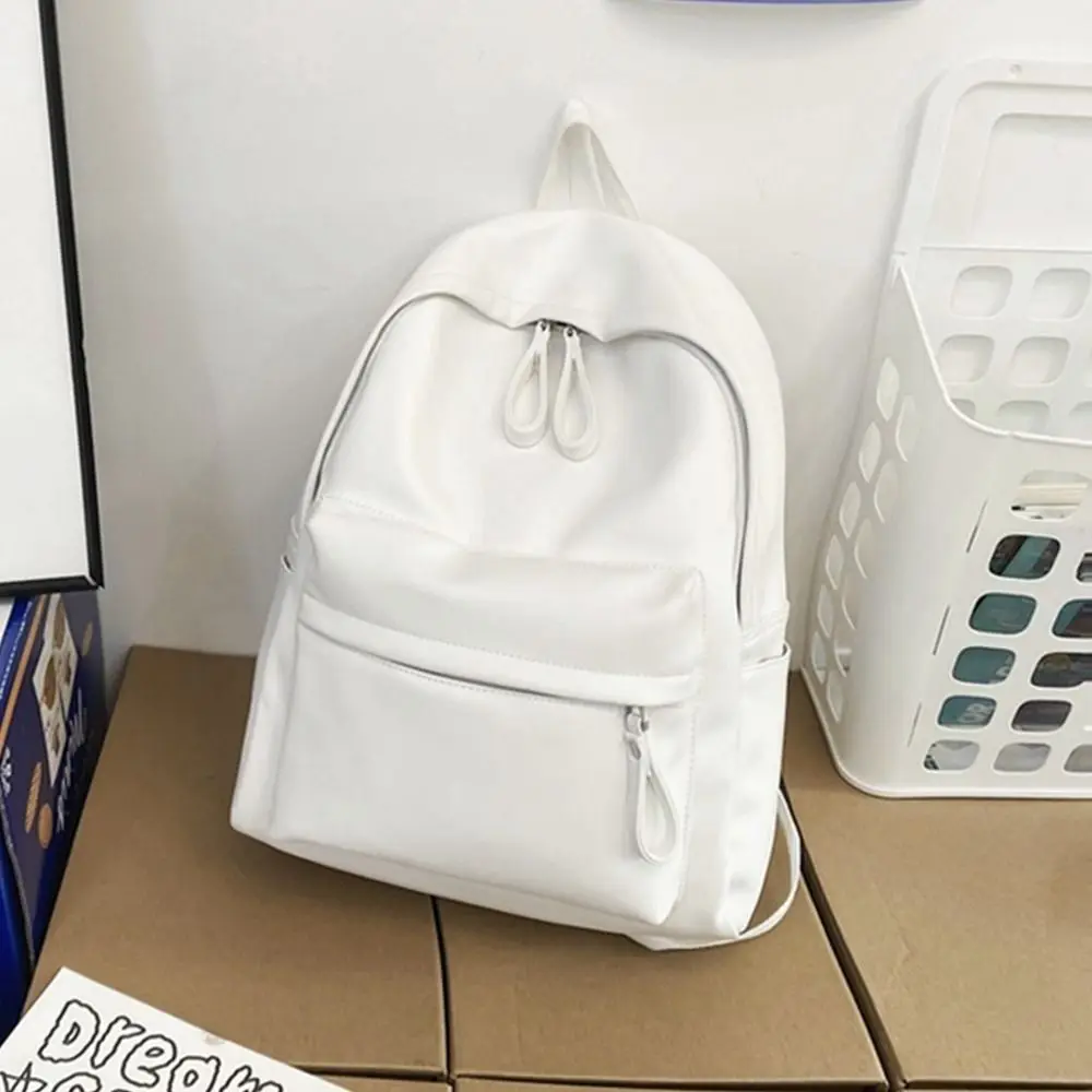 1Pcs New Large Capacity PU Leather Backpack Solid Color Portable School Bag Unisex Waterproof Couple Backpack Men Women