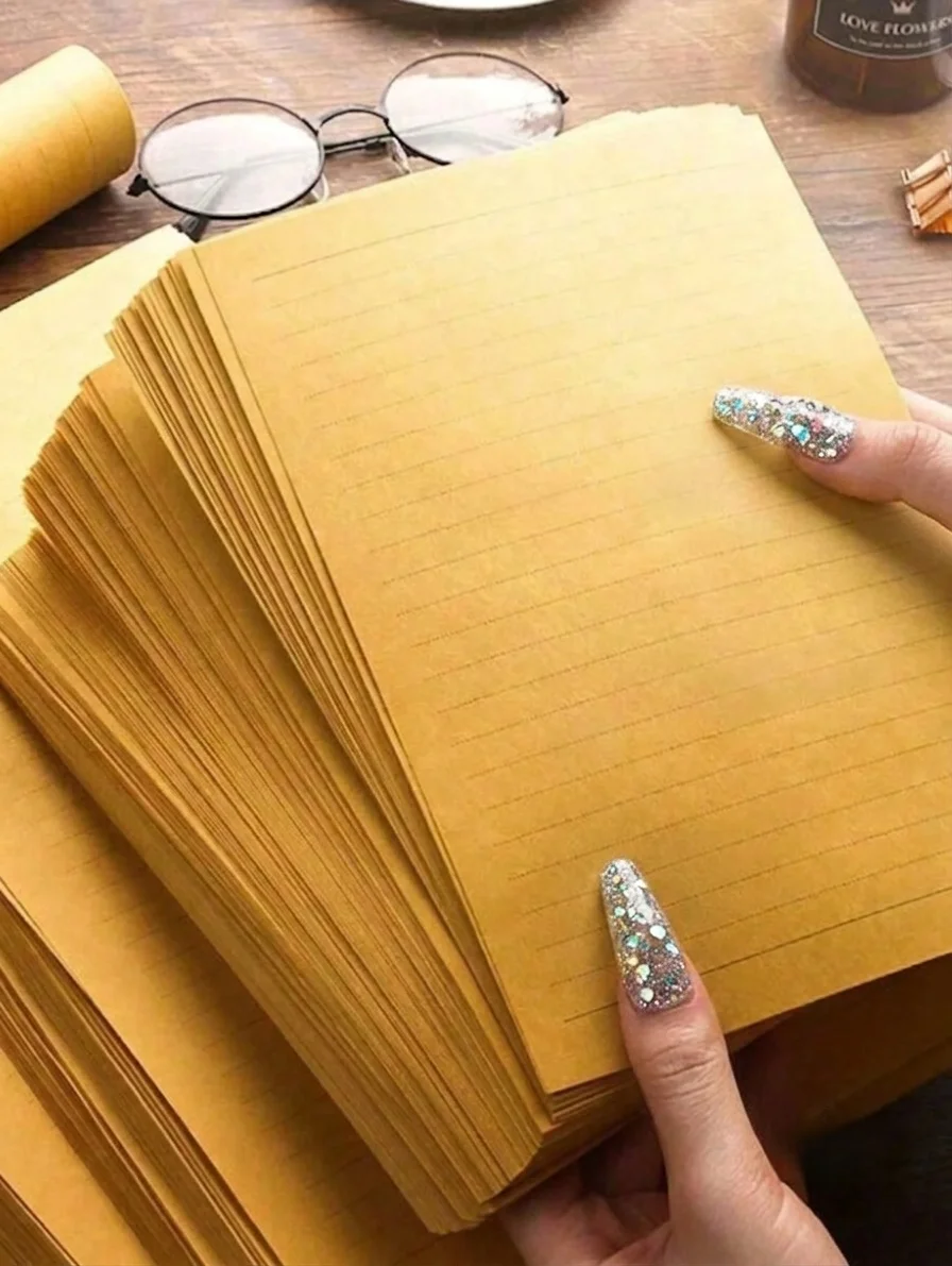100PCS Cowhide Dotted Letter Paper Craft Paper Writing Pad Minimalist Stationery Leather Ruled Line Letterhead Card Paper