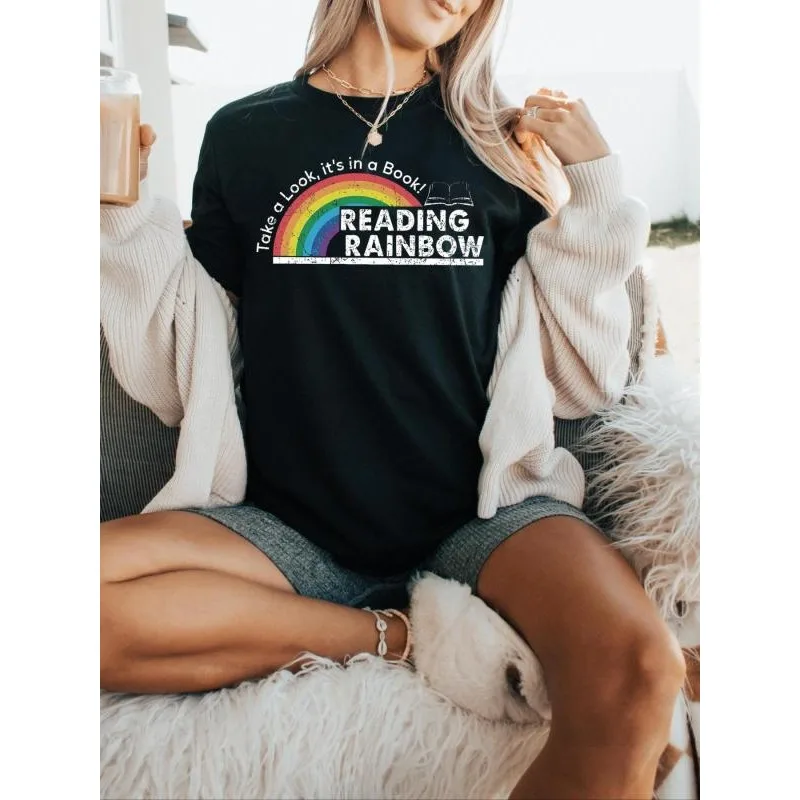 Damska koszulka plus size 1XL-5XL na lato, nowa, z tęczowym nadrukiem, krótki rękaw, okrągły dekolt, luźna koszulka damska, topy.