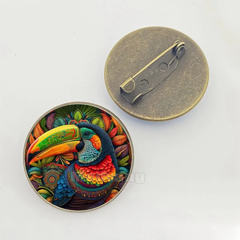 Vintage parrot brooch exquisite bird pattern glass dome brooch pins special party brooch gift