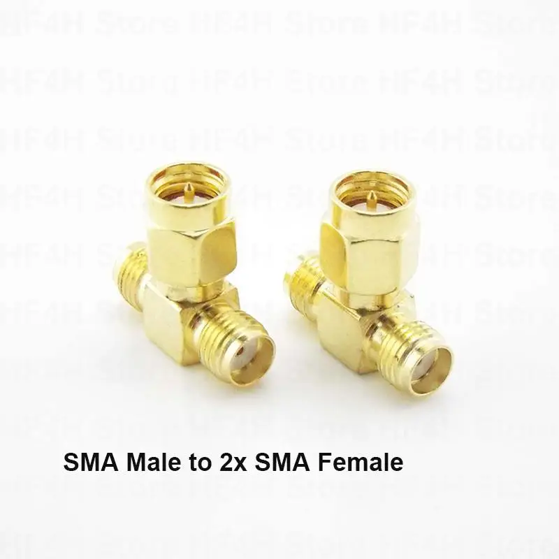 RF Coaxial Connector 3 Way T Type SMA Male Plug to 2 SMA Female Jack Adapter Splitter Antenna Converter Gold-Plated Brass B4