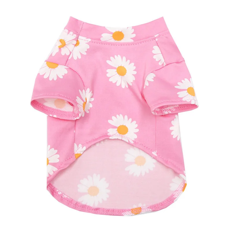 Little Daisy Short Sleeve Sweatshirt for Small Dogs Milk Silk Soft Cat Coat Overall Lovely Puppy Leisure Pink Color Pet Clothes