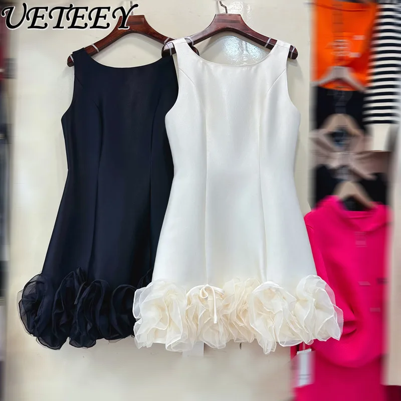 

Sweet Bow Mesh Stitching Dress Women Elegant Ruffle Edge Neck Halter Solid Color Sexy Mini Dress Female 2025 New Summer Vestidos