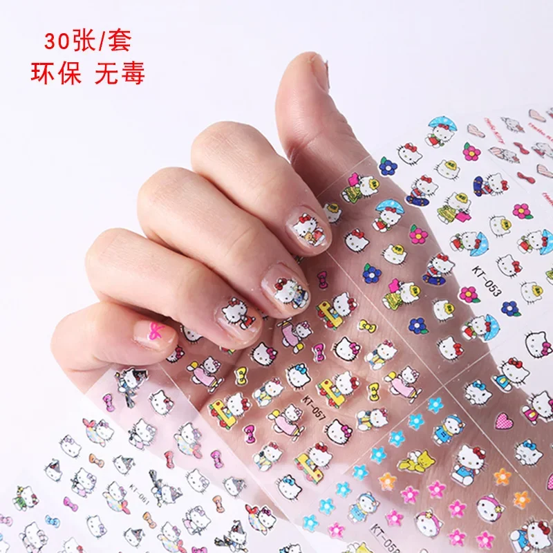 Hello Kitty Cartoon Nail Stickers Kawaii Exquisite High-Looking Kids Waterproof and Environmentally Friendly3D Nail Art Stickers