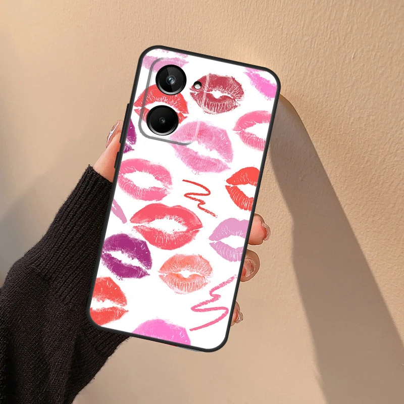 Lipstick Pink Kiss Case For Realme 11 10 8 9 Pro Plus GT Neo 5 2T 3T C11 C15 C25s C21Y C30 C31 C33 C35 C53 C55