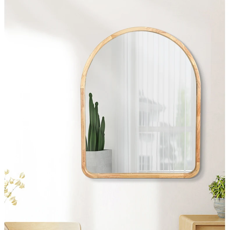 80X100 Factory Rural style Indoor Square wooden Wall Mirrors Large Solid Rubber Natural Wood Frame Mirror bathroom Living room