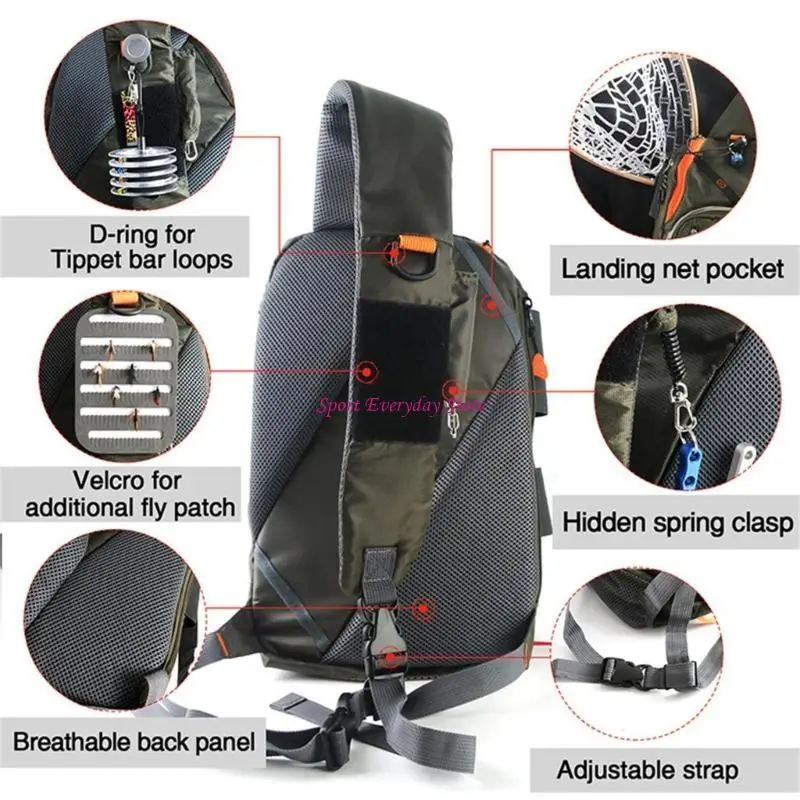 

Outdoor Fishing Shoulder Bag Fly Fishing Slings Pack Chest Bag Fishing Tackle Storage Bag for Fishing, Hiking, JOME