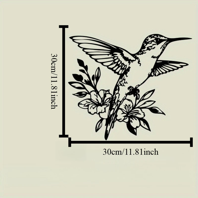 Metal Wall Art Hummingbird Floral Black White Iron Rustic Hanging Detailed Sculpture for Living Room Bedroom Spring Gift