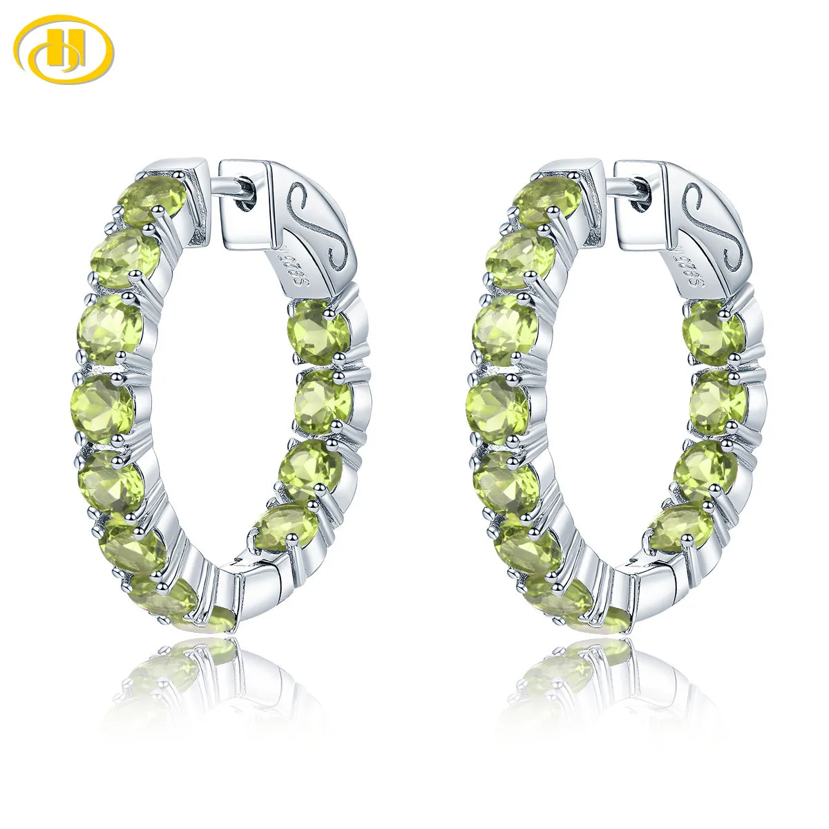 Hutang Natural Peridot Sterling Silver Clip Earring 4.7 Carats Real Gemstone Colorful Style Women Classic Jewelry Birthday Gifts