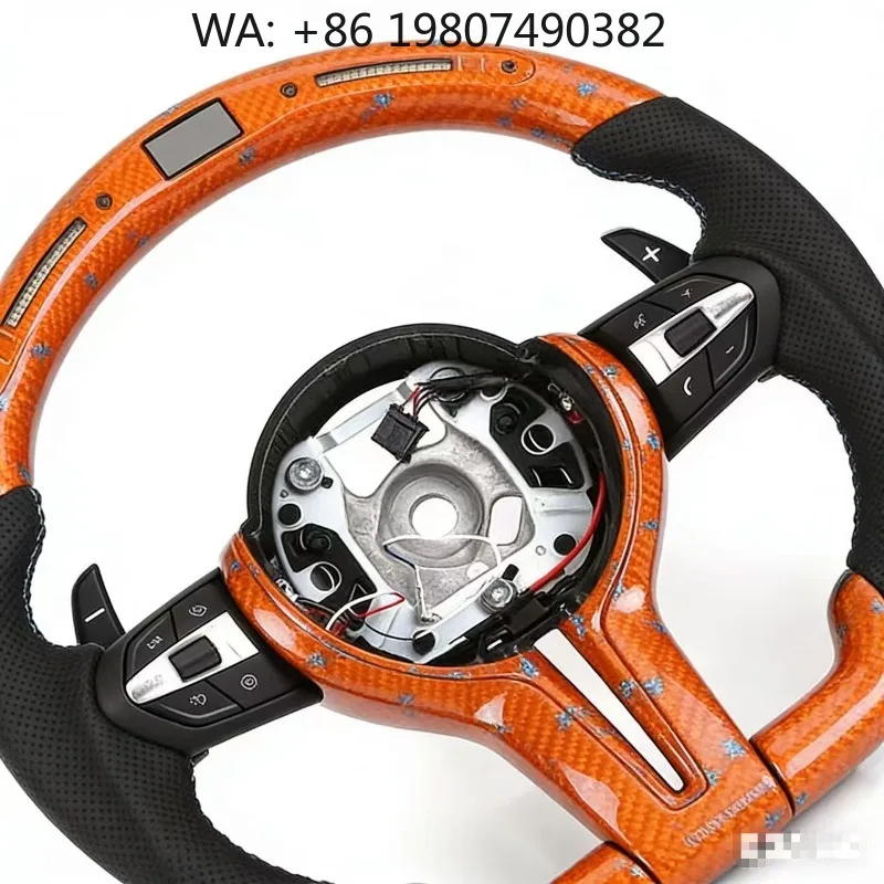 

Forged Grain Carbon Fiber Steering Wheel Multicolor LED Lighting Built-in Sport Leather Wrap Aftermarket Direct Fit Multiple Veh