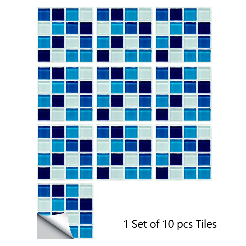 Blue PVC Mosaic Wall Decals Waterproof Self Tiles 15x15 20x20 30x30 10x10 cm for Bathroom For Kitchen Decoration