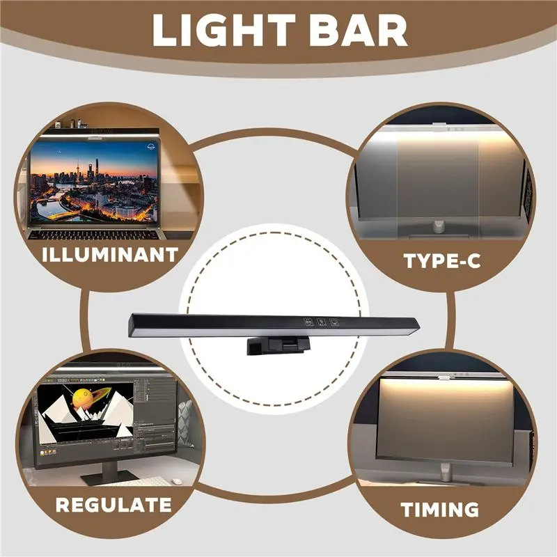 AC52-Laptop Monitor Light Bar USB E-Reading LED Work Light 3 Adjustable Color Temperature, No Screen Glare