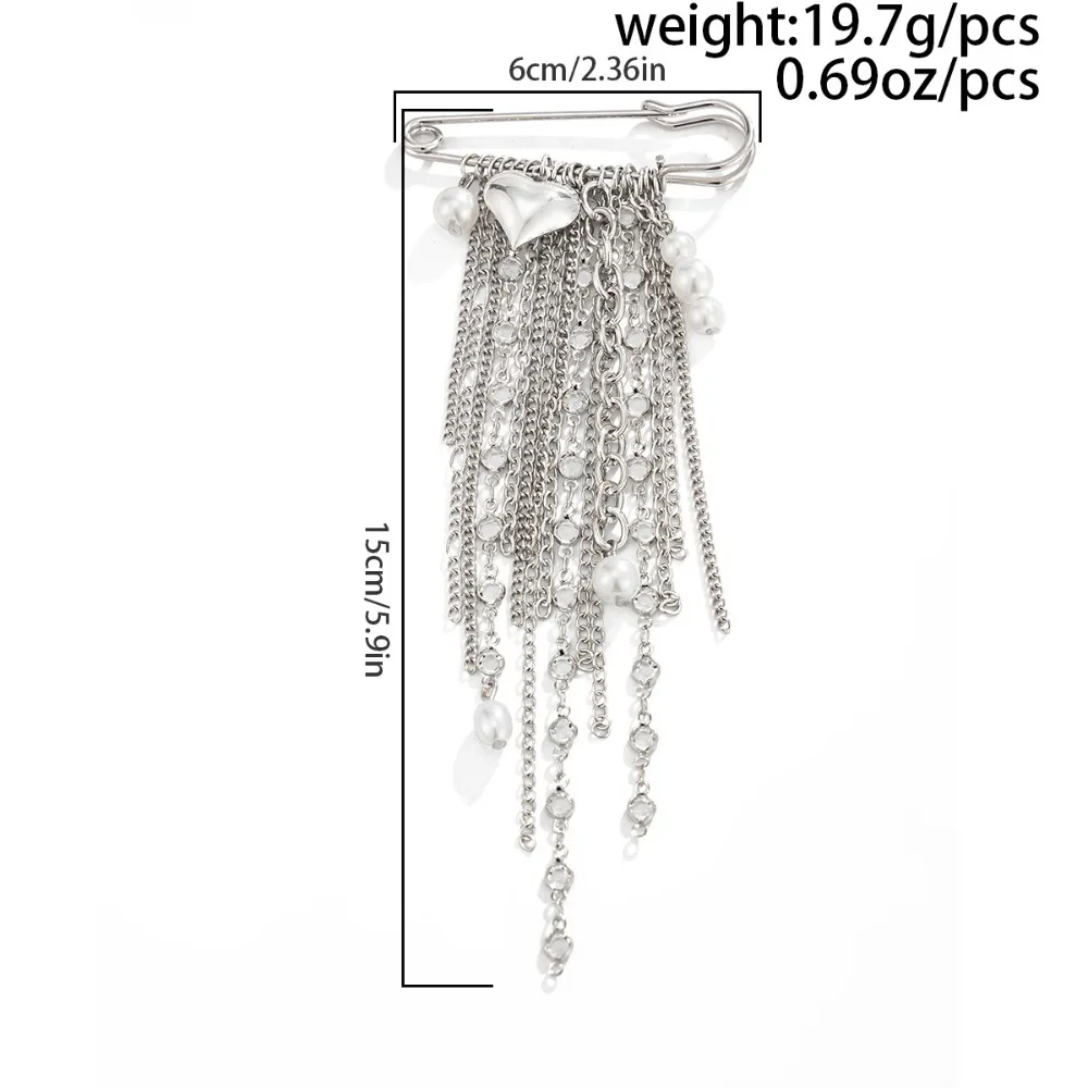 Herzförmige Quasten-Broschen für Damen Perlenketten-Anstecknadel Modeschmuck Elegantes Dekoratives Kleidungszubehör – Detail 6