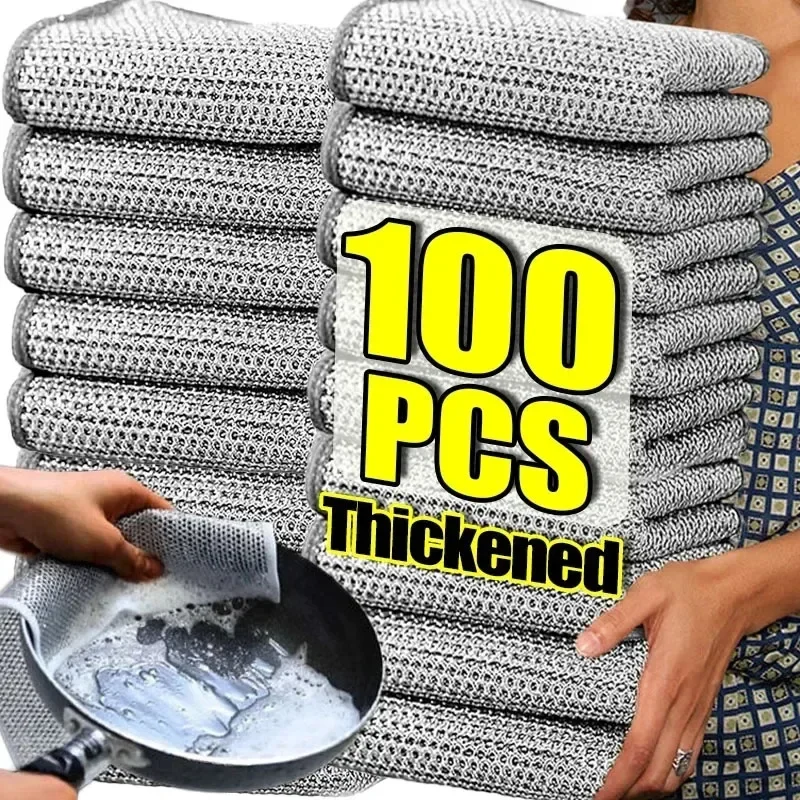 Wholesale Metal Steel Wire Rags Cloth Home Kitchen Pot Pan Dishwashing Double-sided Dishcloth Cleaning Cloths Towel Scrubber Rag