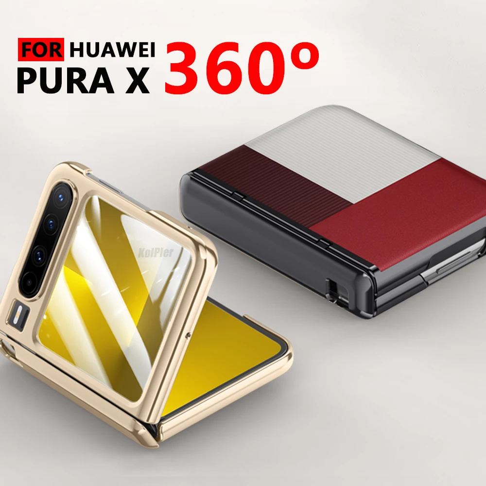 

Luxury Leather Case for Huawei PURA X Flip Official 2025 NEW Shockproof Back Cover Hinge Folding Glass film Skin Plating Capa