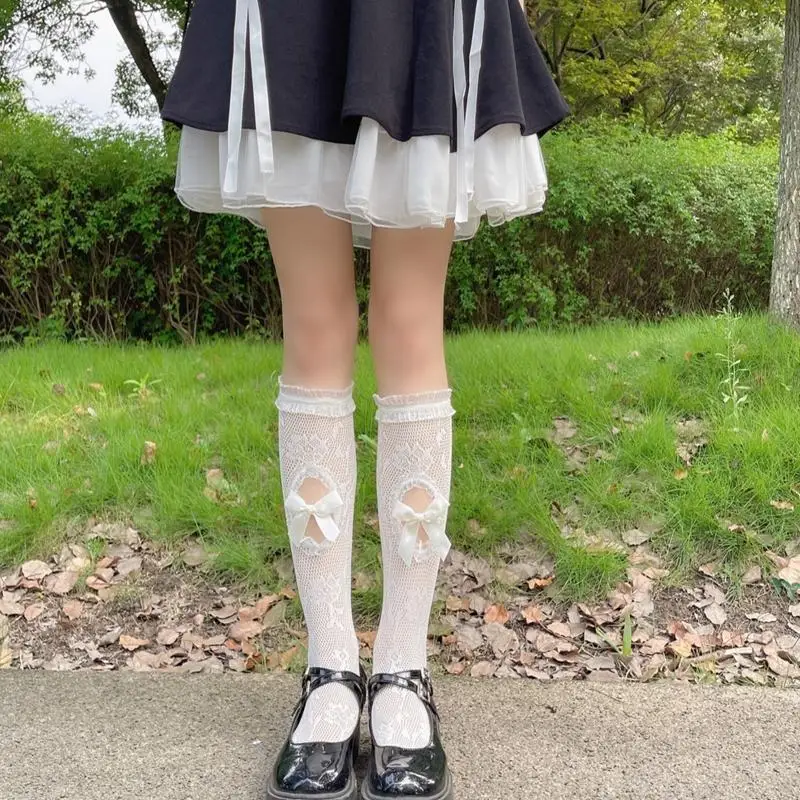 195E メイドかわいいレースロリータ靴下チューブロング靴下パイルパイル靴下甘い女性ガールストッキングニーハイ弾性中空靴下