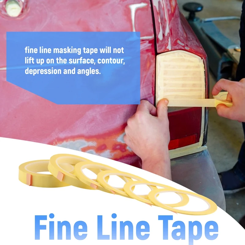 6 Rolls Fine Line Tape 1/16,7/10,1/8,1/4,1/2,3/4 Inch X 55Yard, Fineline Masking Tape, Painters Automotive Masking Tape-ABCY