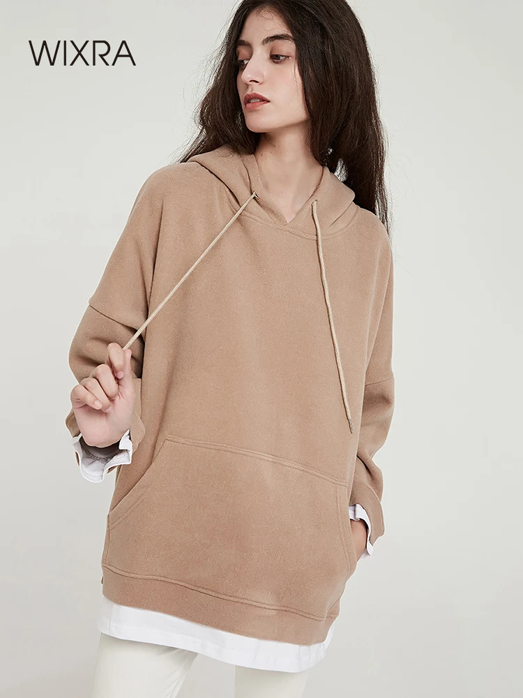 Wixra Women Casual Sweatshirts Warm Velvet Long Sleeve Oversize Hoodies Tops 2019 Autumn Winter Pullover Tops