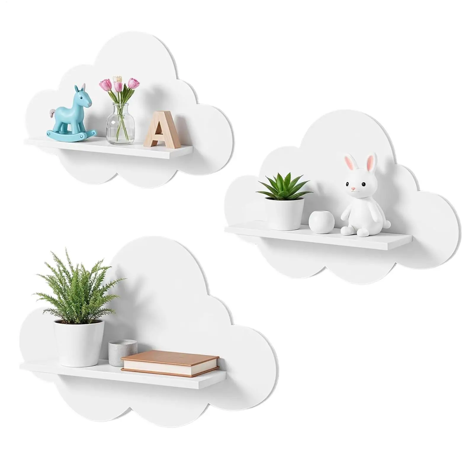 3 Pieces Cute Cloud Shaped Floating Wall Shelf Set Aesthetic Room Decor Storage Rack for Perfume Plant Doll Books Display