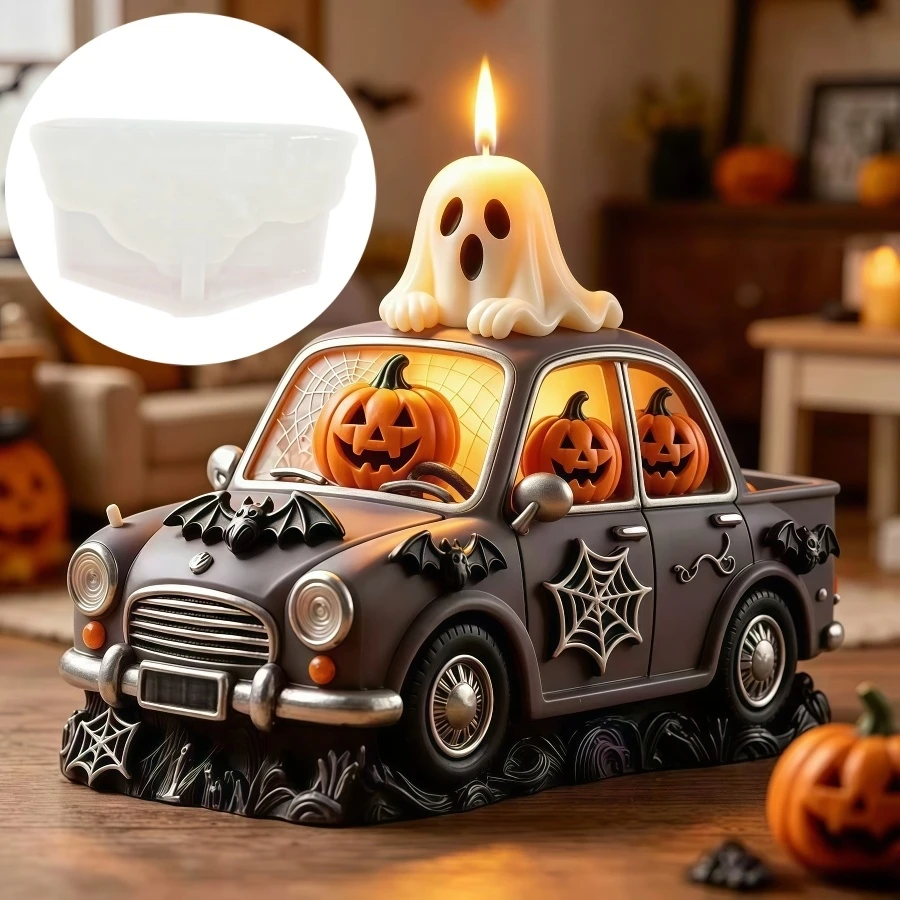 Halloween Pumpkin Relief Country Car Shape Candle Silicone Mold Pumpkin Ghost Car Resin Gypsum Molds Halloween Gift