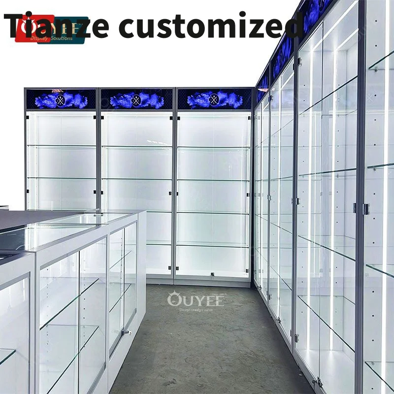 Customized-Retail Smoke Shops Supplies Modern Countertop Displays Glass Display Showcase Cigarettes Display Shelf