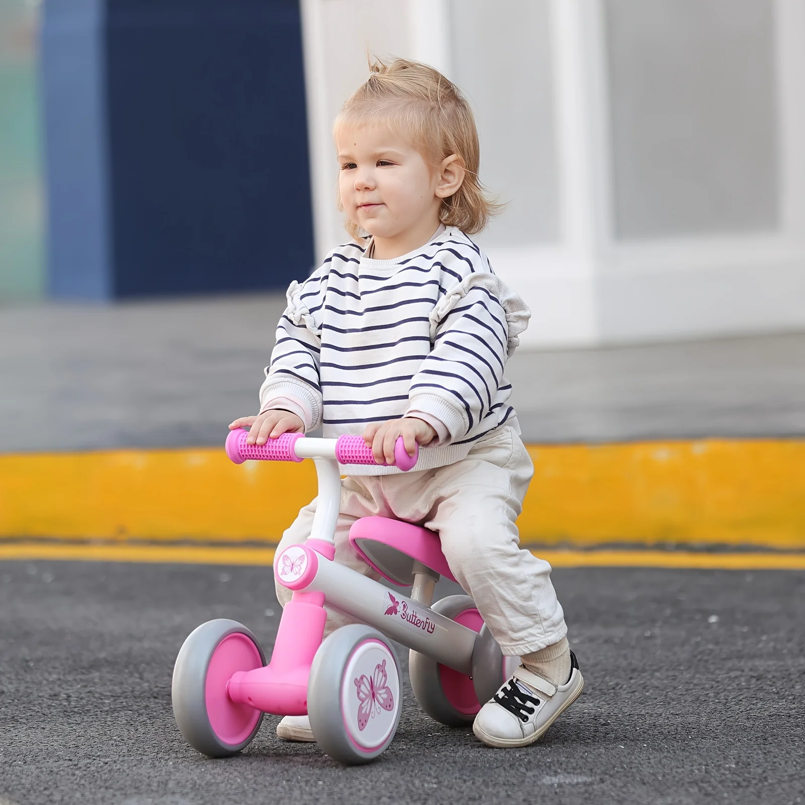 Baby Toddler Balance Bike For 1-3 Year Old Girl Boy No Pedal with 4 Wheels,Basket First Birthday Gift Christmas Halloween Gift