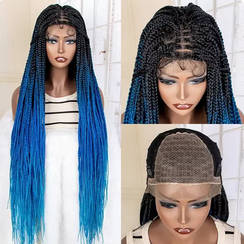 New Synthetic 9x6 Lace Frontal Colorful Braided Wigs 36 Inches Straight Long Hair for Black Women African Box Braiding Wigs