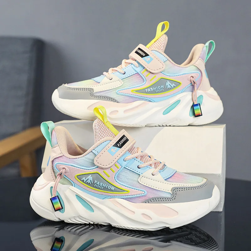 

New Children Casual Sports Shoes Kids Lightweight Running Shoes Girls Breathable Soft Bottom Sneakers Hook and Loop Sneakers