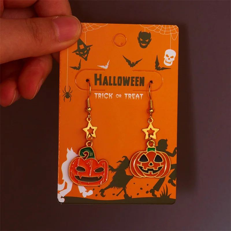 Niedliche Halloween-Harz-Geister-Ohrstecker für Damen, modische Cartoon-Kürbis-Anhänger-Piercing-Ohrringe, Schmuckgeschenke – Detail 32