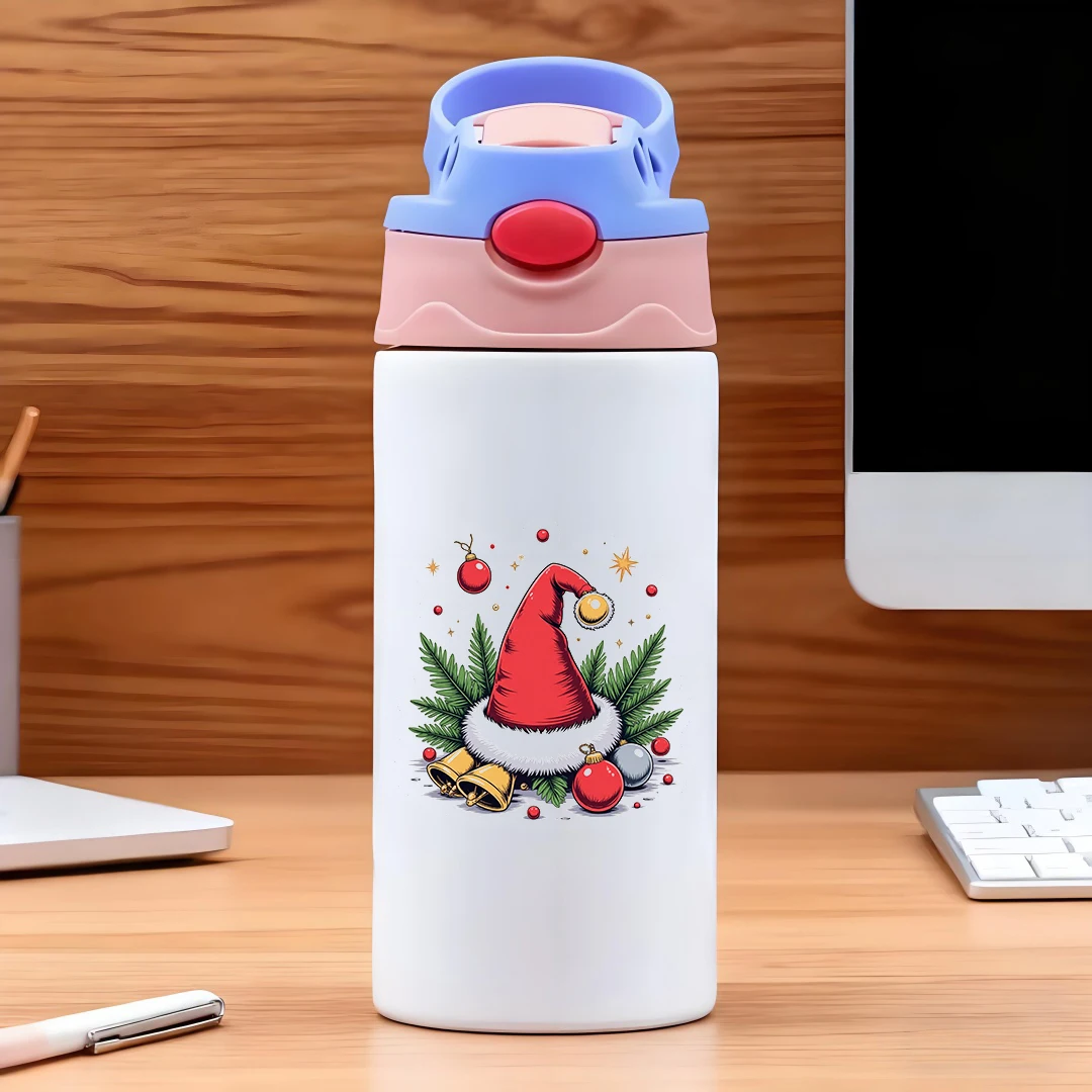 Thermobecher aus Edelstahl 304, Cartoon-Weihnachtsmütze, Strohbecher + Thermobecher für Kinder + Weihnachtsgeschenkset – unverzichtbar für Weihnachten