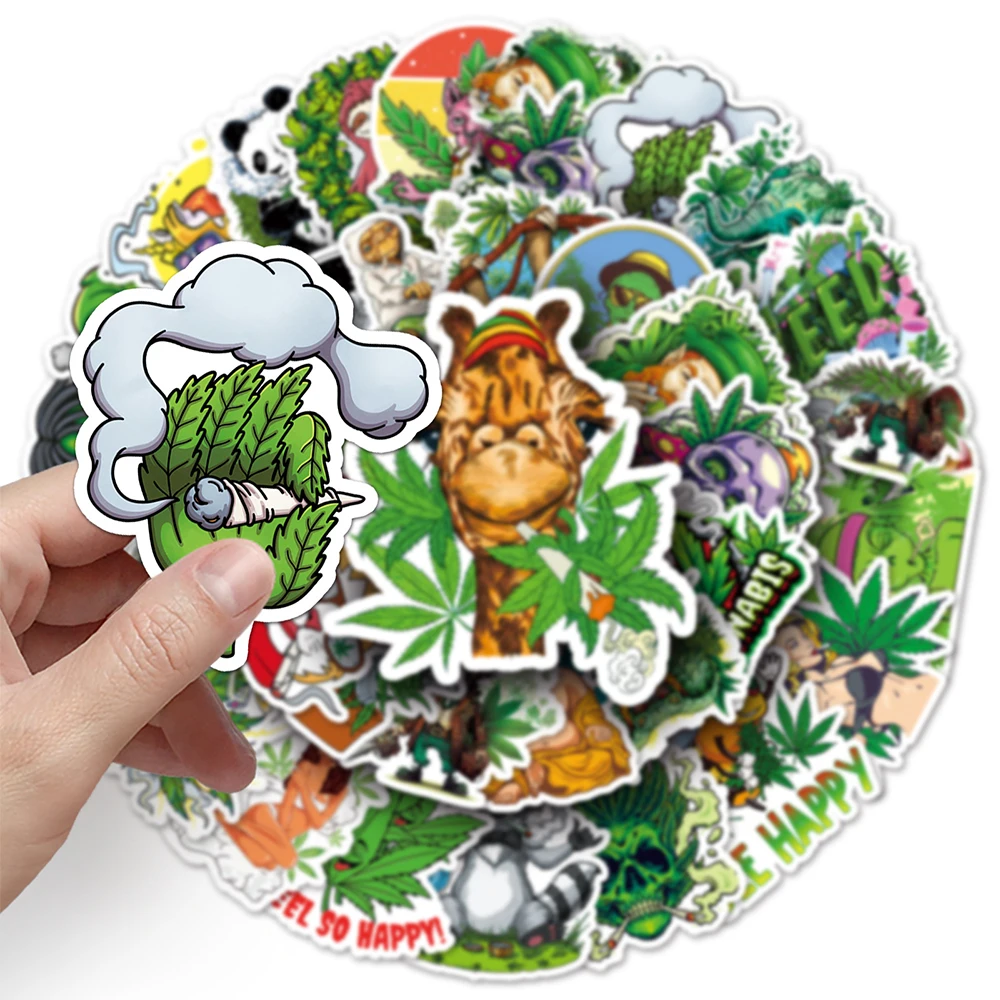 10/30/50pcs Cool Smoking Leaf Weed Graffiti Stickers Funny Character Decals DIY Laptop Phone Notebook Waterproof Cartoon Sticker - view 6