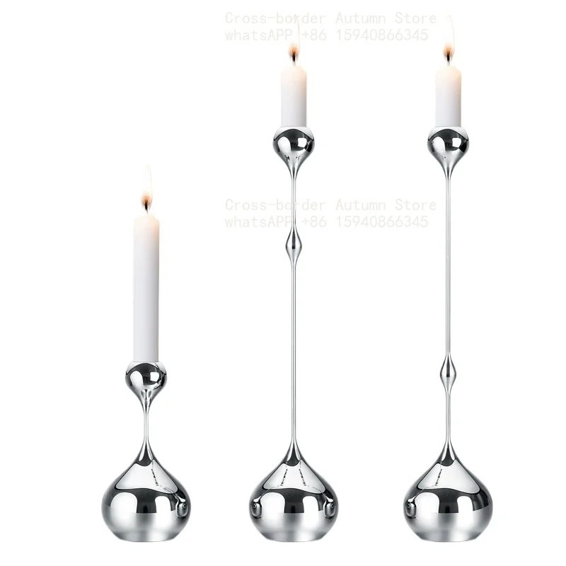 Light luxury stainless steel hand-polished water drop candlestick ornament high-end home dining table decoration gifts