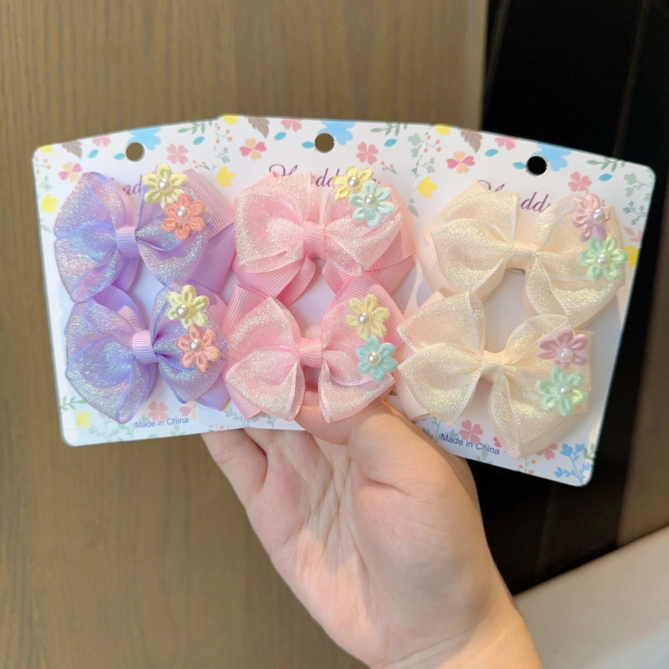 2 buah/Set jepit rambut pita bunga berkilau mode baru jepit rambut anak perempuan cantik jepit rambut pegangan rambut Aksesori rambut grosir