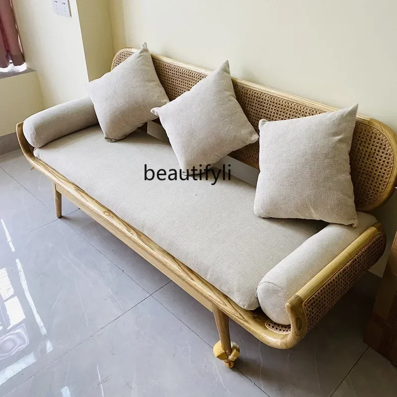 

Solid Wood Rattan Sofa Bed & Breakfast Living Room Rattan Chair Model Room Designer Light Luxury Creative Furniture