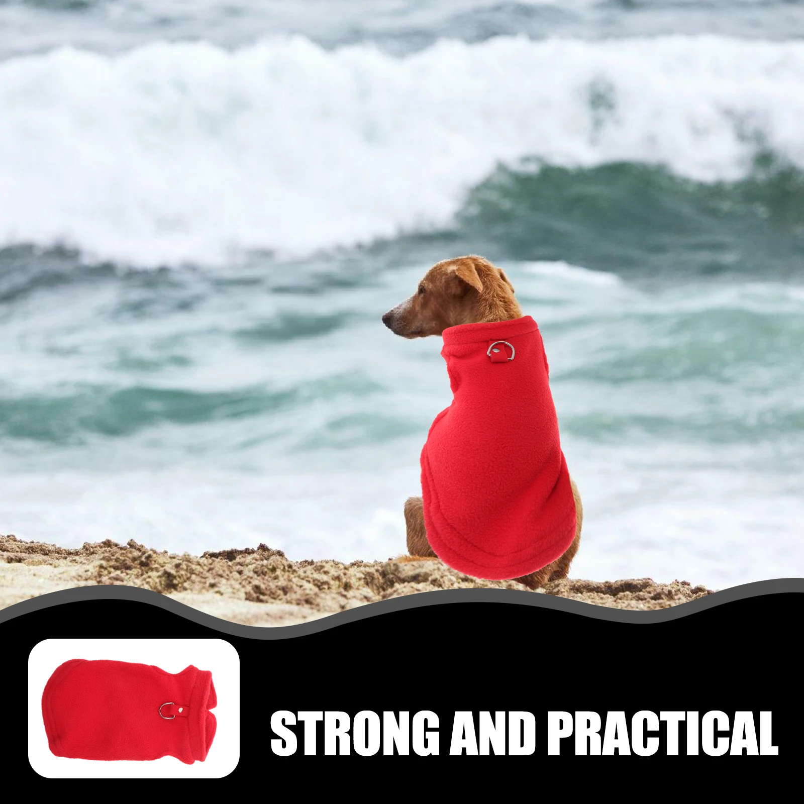 

Warm Winter Puppy Solid Color Clothes D-Ring Leash Attachment Fleece Costume Sleeveless Jacket For Cold Weather Keep Warm