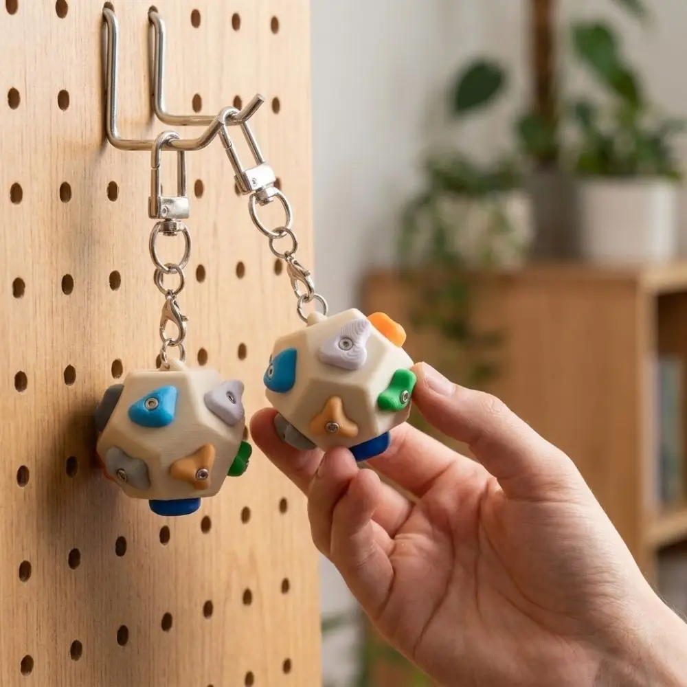 3D Printed Mini Climbing Hold Keychain Handmade Realistic Dodecahedron Boulder Block Charm Colorful Fun Fidget