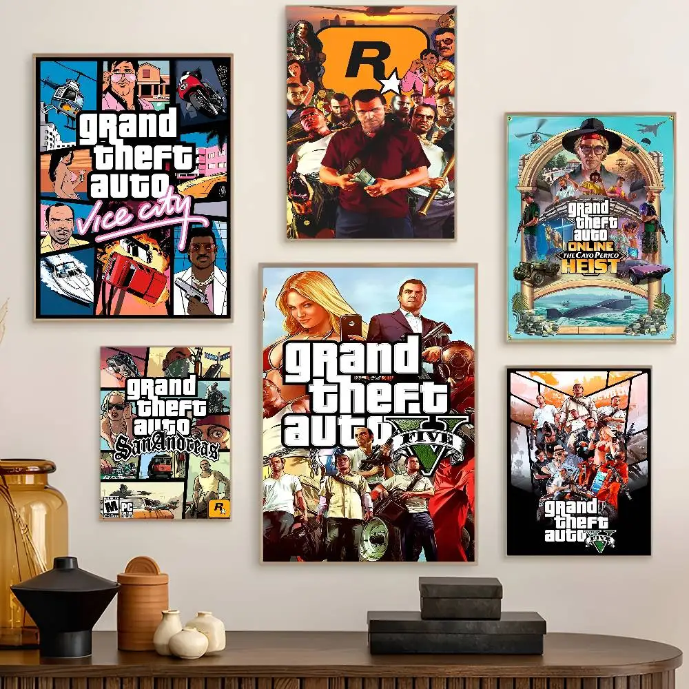 ملصق سيارات GTA 5 Grand Theft مطبوعات وملصقات ذات نوعية جيدة لغرفة عتيقة وبار مقهى ديكور منزلي