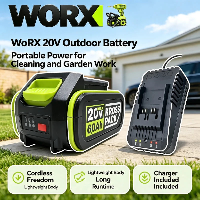 Genuine WORX 20V Rechargeable Battery 6.0Ah Kross Pack WA3406, Designed For Heavy Duty Construction Work With Reciprocating Saw