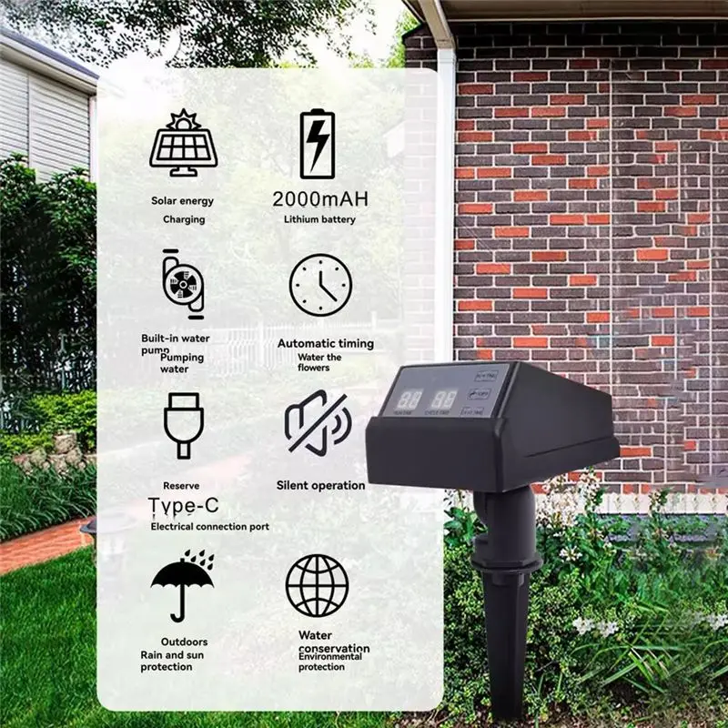 A27F-Automatic Irrigation Timer Kit Control Watering System Solar Garden Lawn Pot Drip Irrigation Water Pump Rechargeable