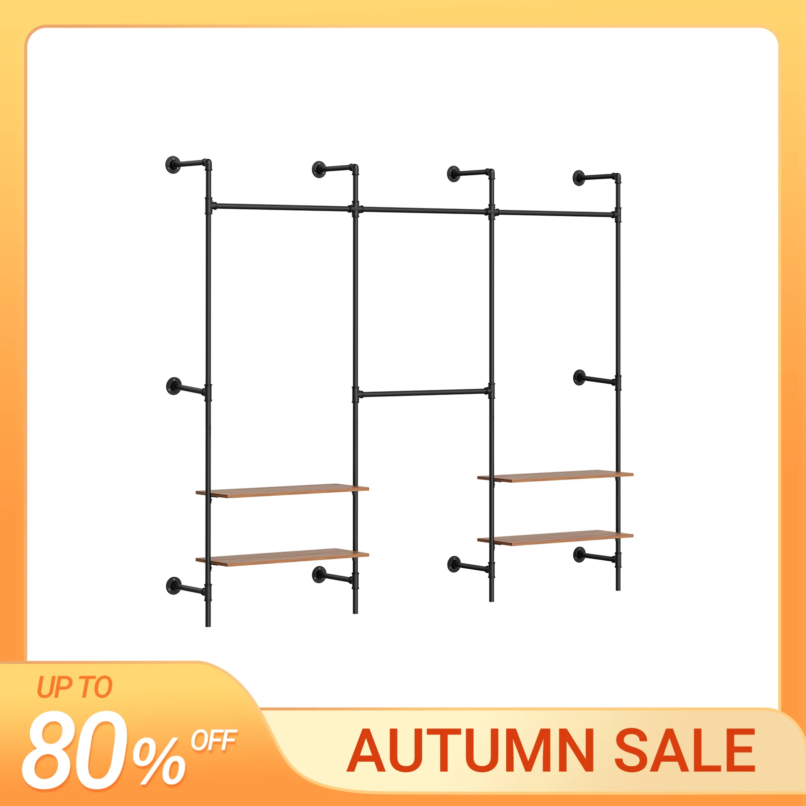 SoBuy KLS19-SCH Kleiderstange Wandmontage mit 4 Kleiderstangen + 4 MDF Regalböden, Offener Kleiderschrank Kleiderständer 120kg Tragkraft für Schlafzimmer, 265x48x220cm, Industrieller Schwarz