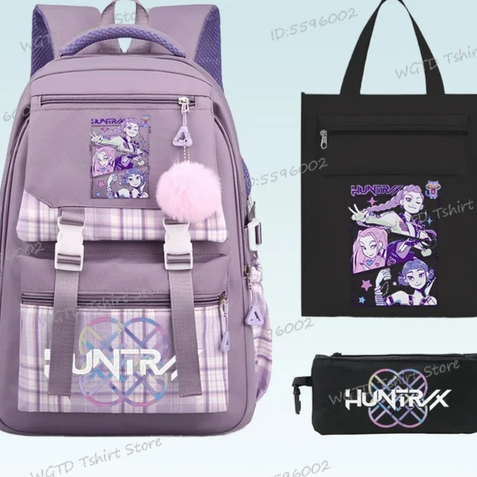 

3Pcs/set KPop Demon Hunters Backpack Handbags Pencil Bag Students Outdoor Travel Knapsack Boys Girls Schoolbag Knapsack Bag
