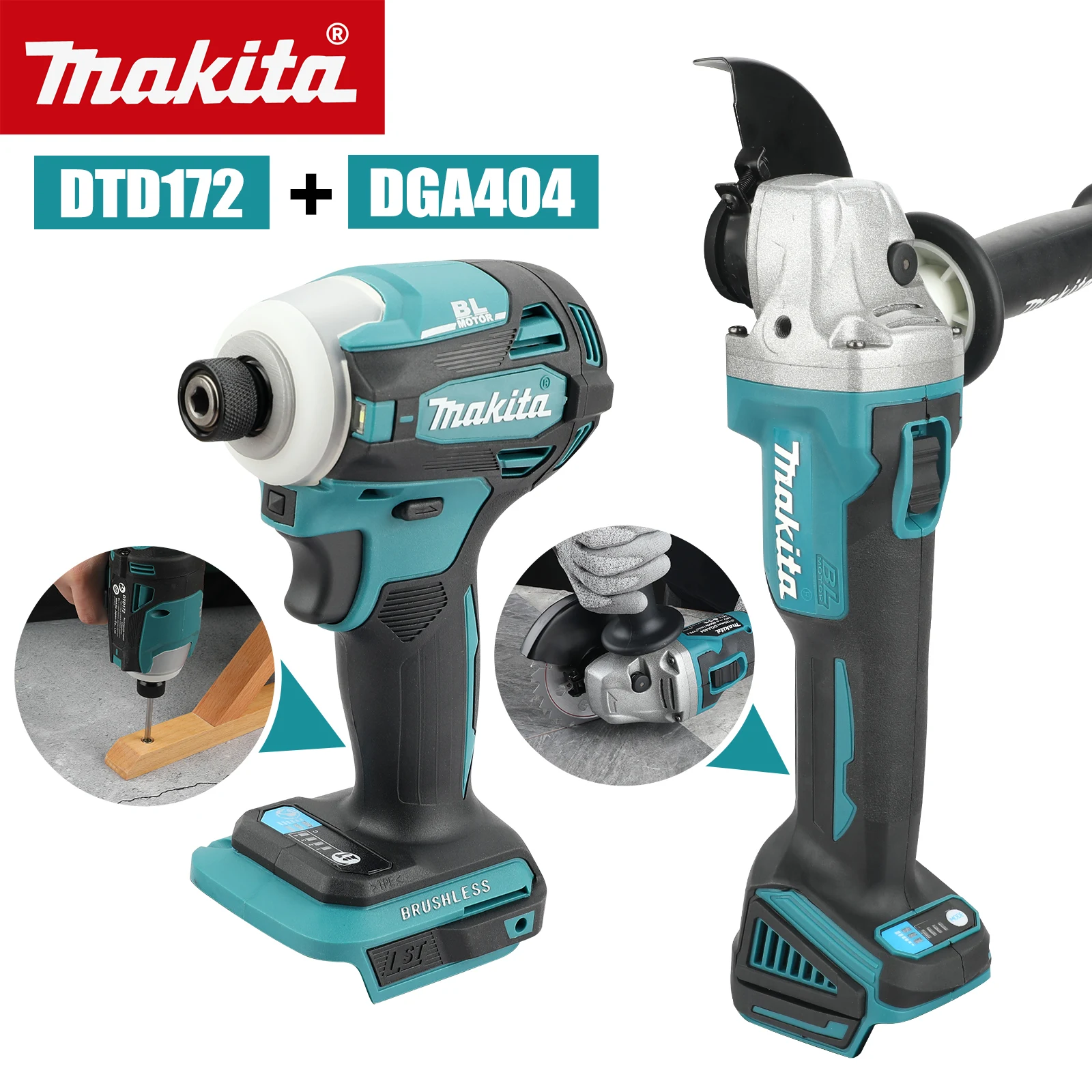 

Makita DGA404 DTD172 Angle Grinder Cutting Machine 2 tool combination Cordless brushless electric impact drill