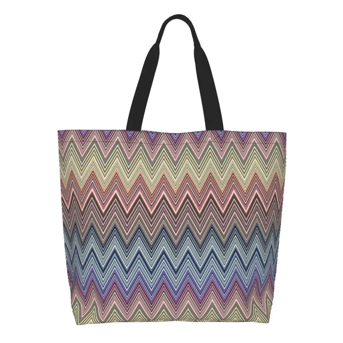 

Colorful Home Zig Zag Pattern Canvas Shopping Bag Reusable Large Capacity Groceries Bohemian Geometric Zigzag Tote Shopper Bags