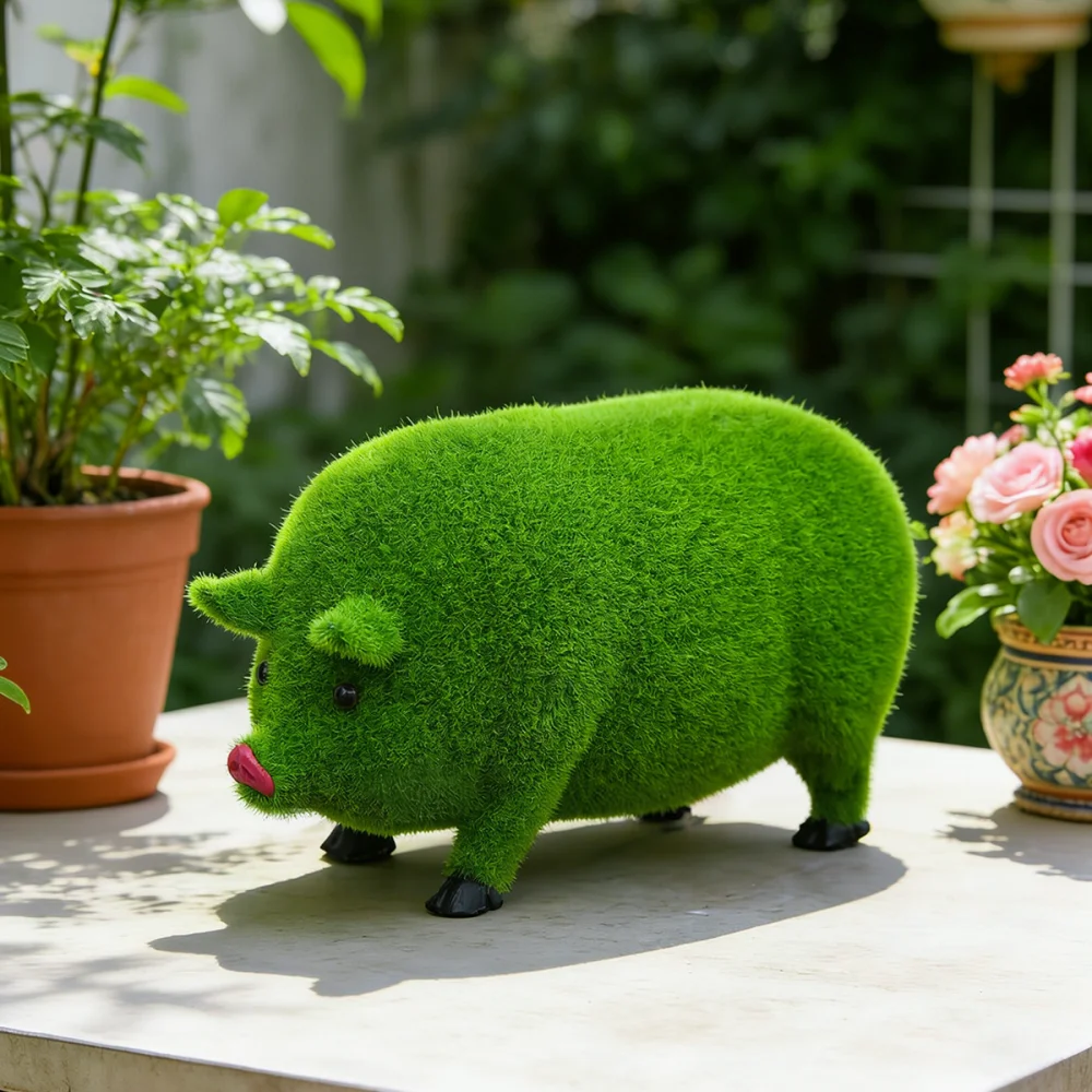Resin Flocked Pig Statue Country Style Garden Animal Figurine Decorative Ornament For Outdoor Lawn Desk Home Decor