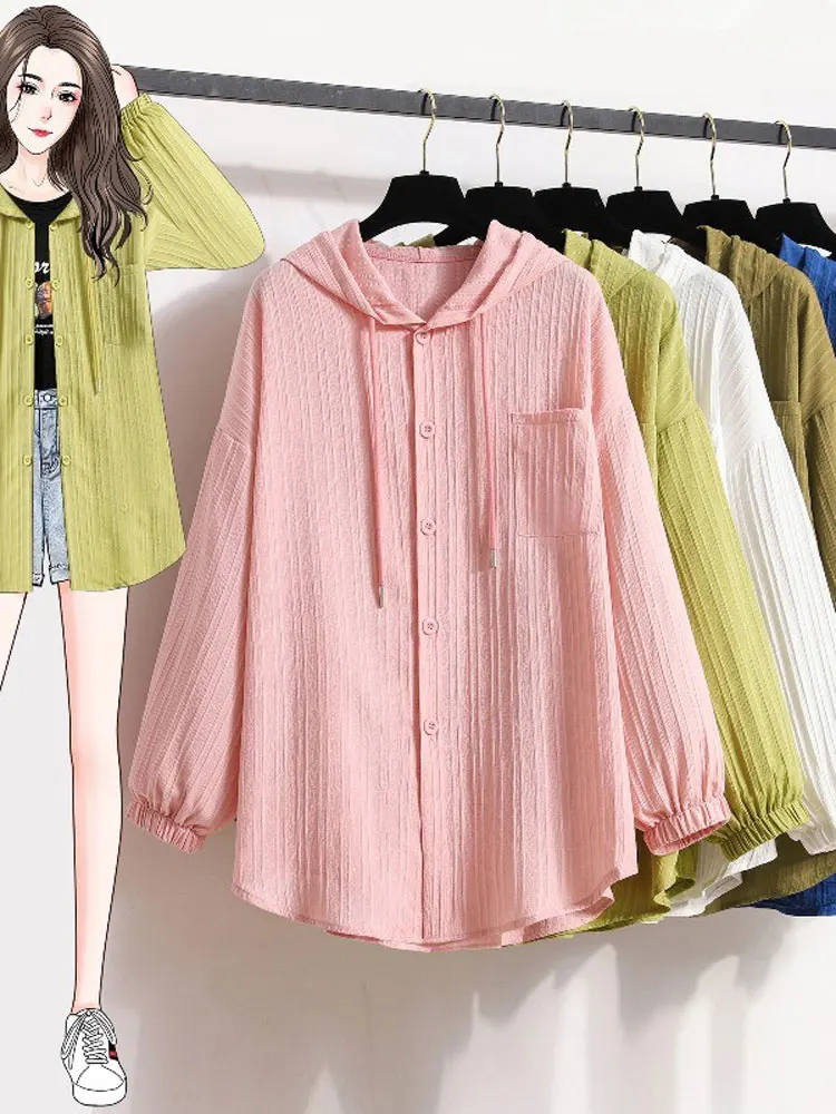 

plus Size Long Sleeve UV Protection Clothing Women's Summer New Style Versatile Medium Length Loose Open Cardigan Hooded Thin...