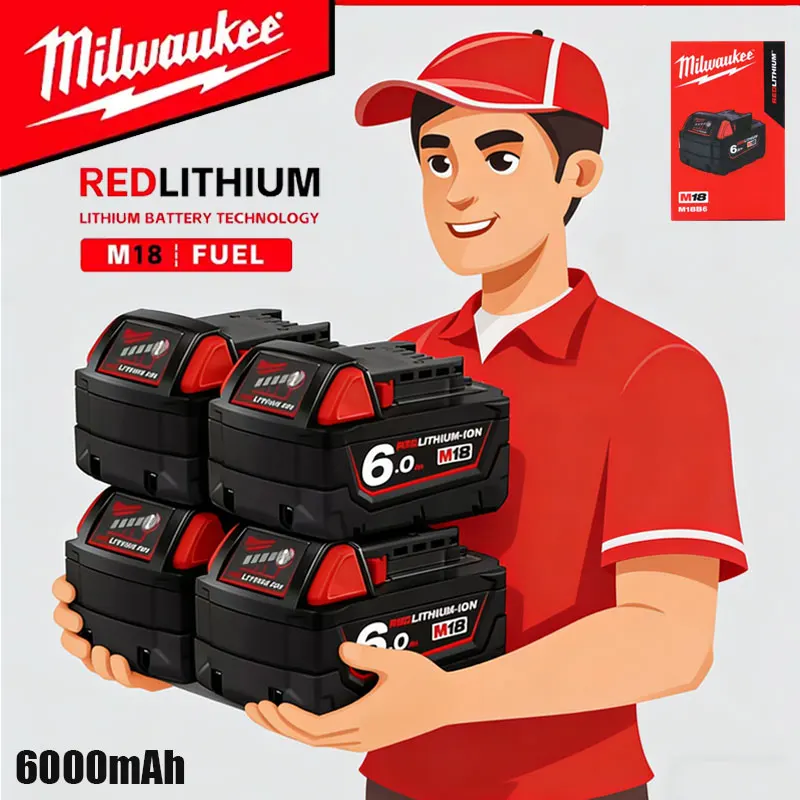 

Milwaukee M18 Original REDLITHIUM Ion Battery 18V 6.0Ah/6000mAh High Power Long Cycle Life for Power Tools