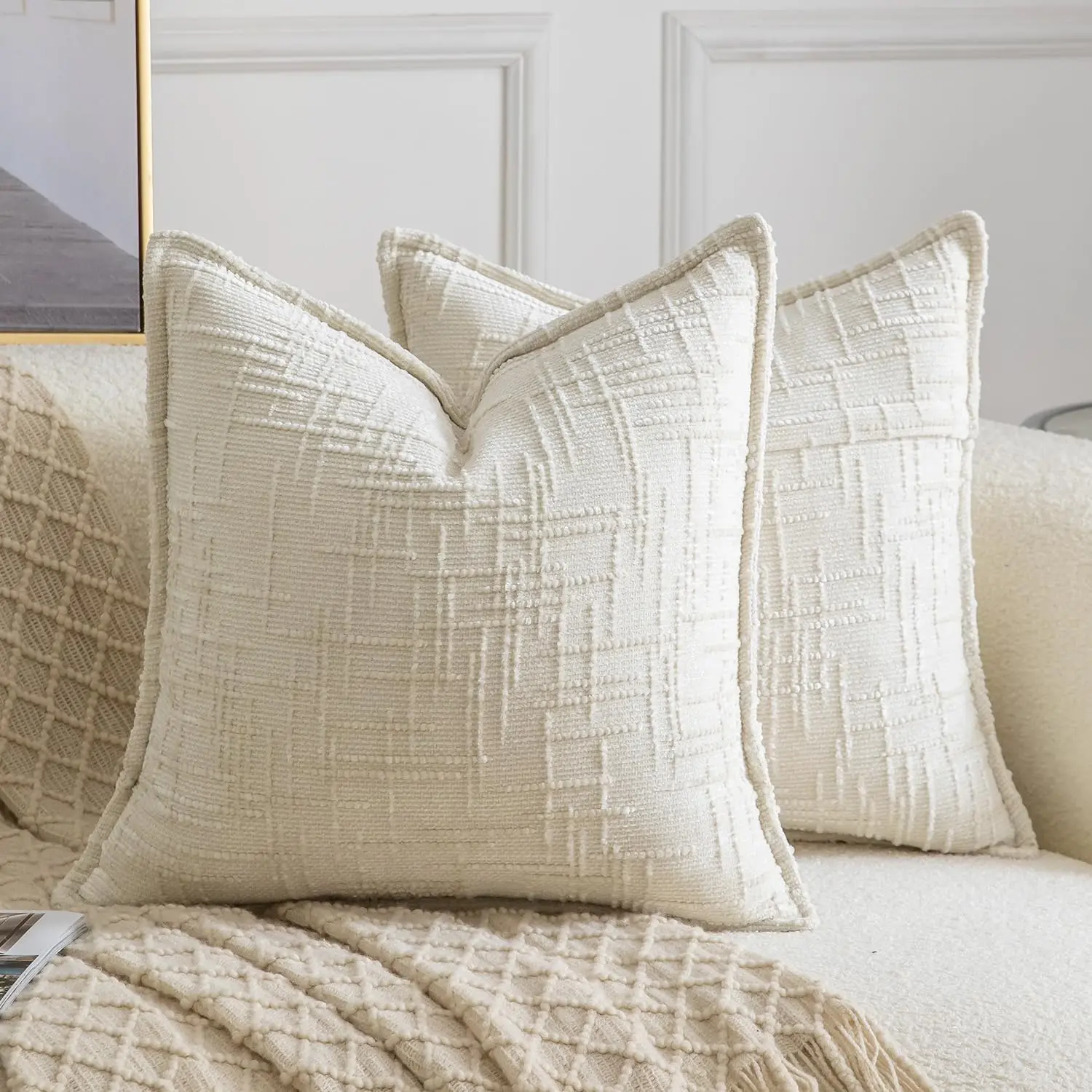 Housse de coussin décorative douce, design 45x45cm, pour canapé, décoration de la maison, beige, blanc, gris, rose, kaki, 1 pièce